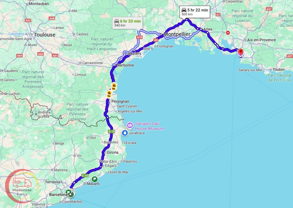 Mapa de Barcelona a Marseille
