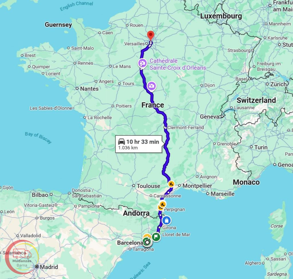 Mapa de Barcelona a Paris