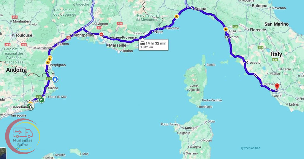 Mudanzas de Barcelona a Italia: eficiencia y confianza en cada paso 6 mapa barcelona a roma